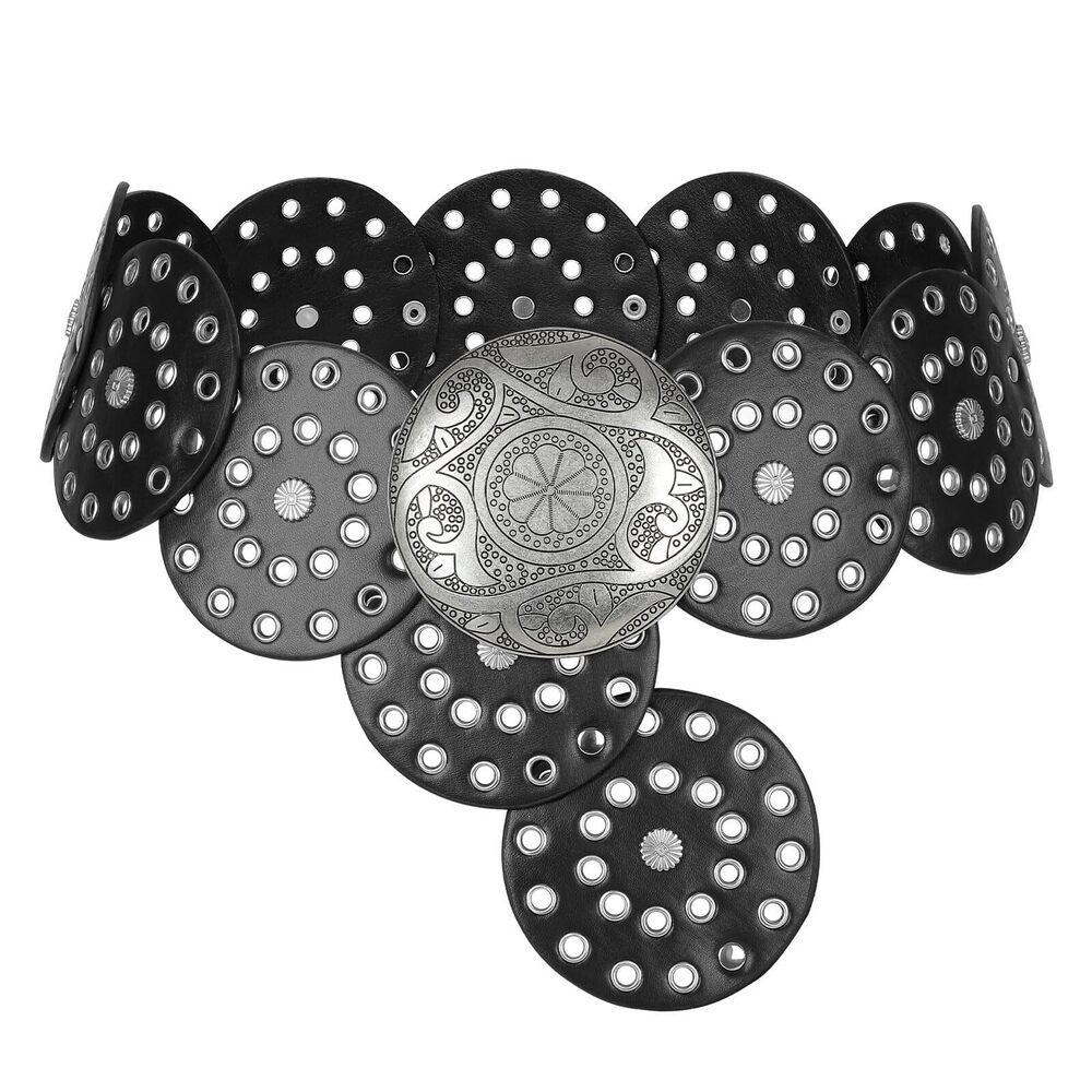 5752 Women Western Leather Belt Boho Disc Conch Waist For Dress